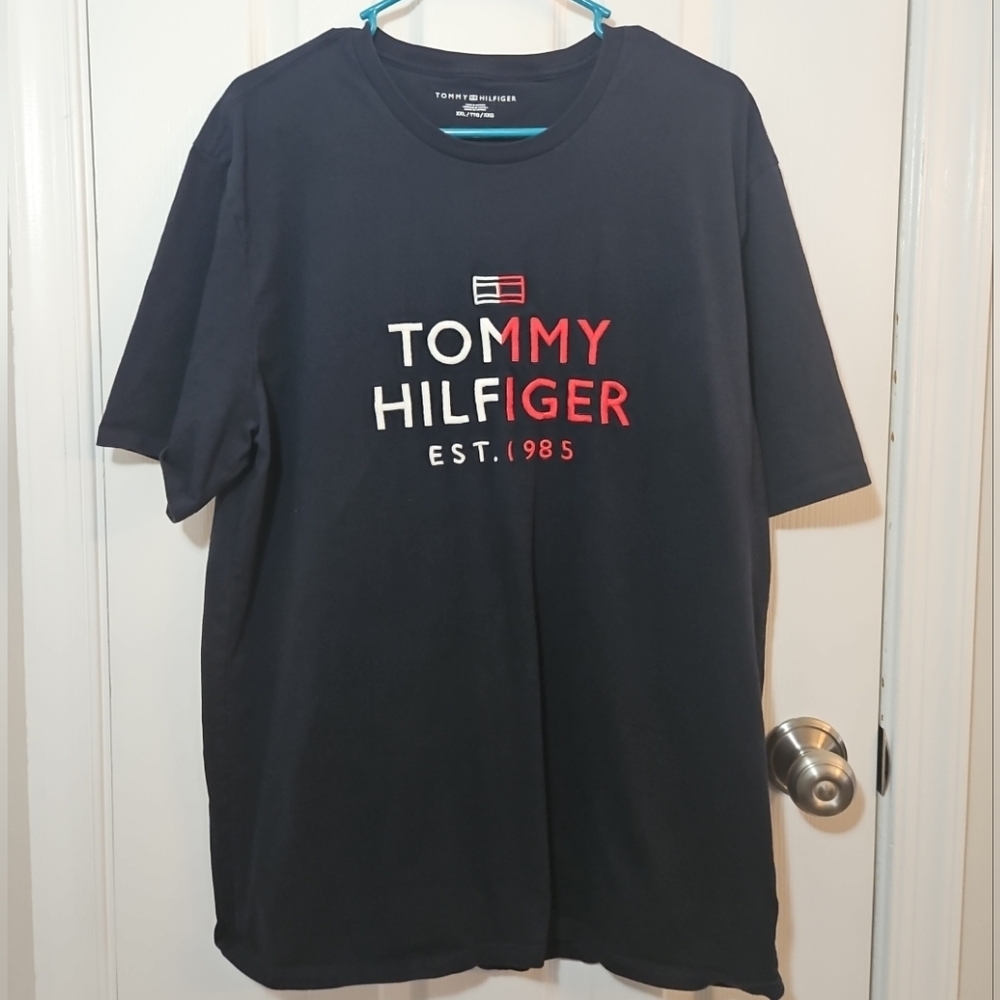 Tommy Hilfiger Men's Spell out Logo T Shirt 2XL Navy